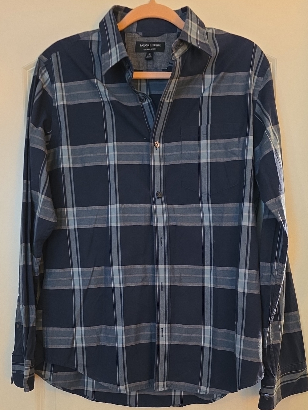 Banana Republic Men’s Navy Plaid Button-Up Shirt